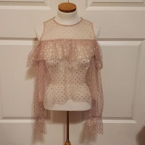 Forever 21 Cold Shoulder See Through Polka Dot Nude Top Size Small NWOT